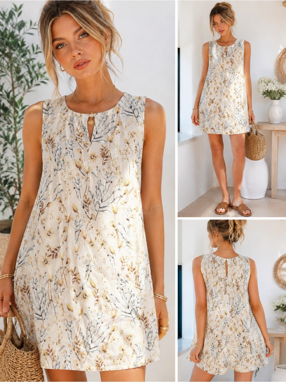 Cynthia Rowley 100% Linen Floral Shift Dress Women’s Small S Botanical